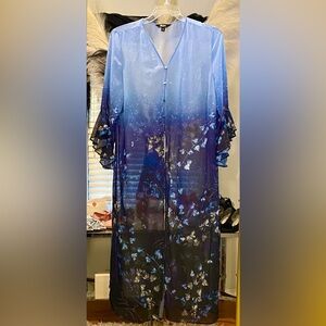 Slim Factor by Investments Blue to Navy Floral Sheer Duster Kimono Size 1X - EUC